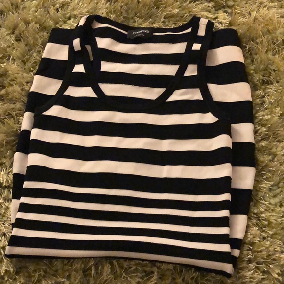 fancy N fitted tight lil striped bebe midi dress - Picture 2 of 3